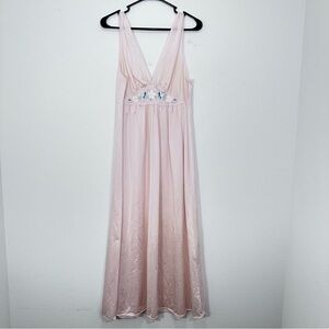 Lorraine Baby Pink Lightweight Double V Neck Floorlength Maxi Feminine Nightgown